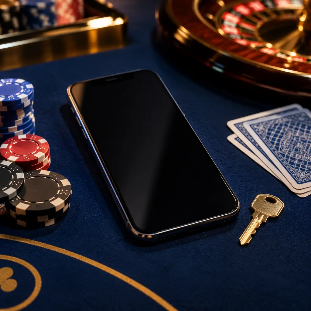 Ponsel dan kunci fisik di meja casino