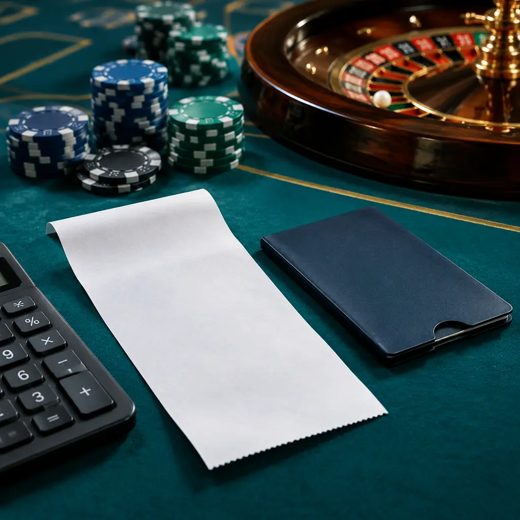Kuitansi kosong dan perangkat pembayaran di meja casino